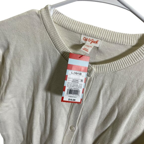 Cat & Jack Girls Cardigan Sweater L 10/12 Cream Button-Up Cotton - Picture 2 of 4